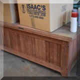 L07. Outdoor teak storage trunk. 21”h x 50”w x 25” 